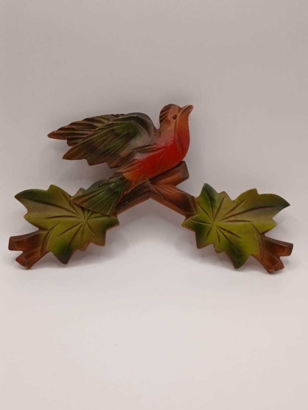Vintage German Cuckoo Clock Wood Bird Leaf Topper